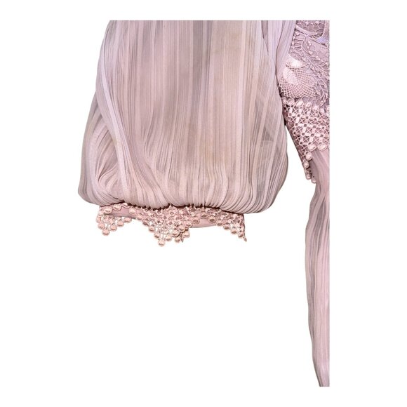 Miss Elliette Blush Pink Empire Waist Vintage Lace & Lined Pleated Dress Size 14 - Picture 9 of 12